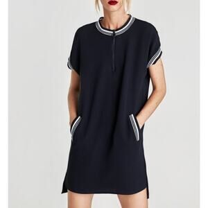 Peace of Cloth Black & White Quarter Zip Shift Dress Women's XS